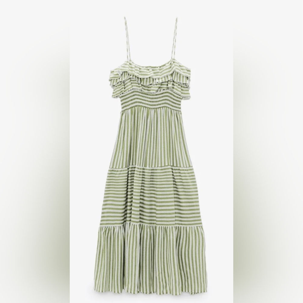 NWOT Zara Green and White Striped Dress XS $70